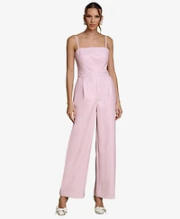 Avec Les Filles Women's Faux-Leather Corset Wide-Leg Jumpsuit
