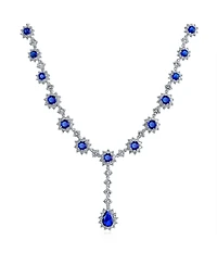 Bling Jewelry Royal Blue Cz Cubic Zirconia Collar Necklace & Oval Halo Stud Earrings Jewelry Set