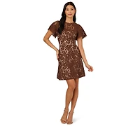 Adrianna Papell Women's Crewneck Lace Flounce Short Dress