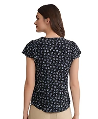 Jones New York Petite Flutter Sleeve Tube Trim V-Neck Top