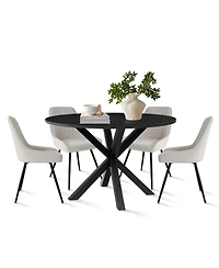 Maison Boucle 5-Piece Round Dining Table Set for 4, Black Mdf Top with Upholstered Fabric Chairs, Kitchen Small Spaces