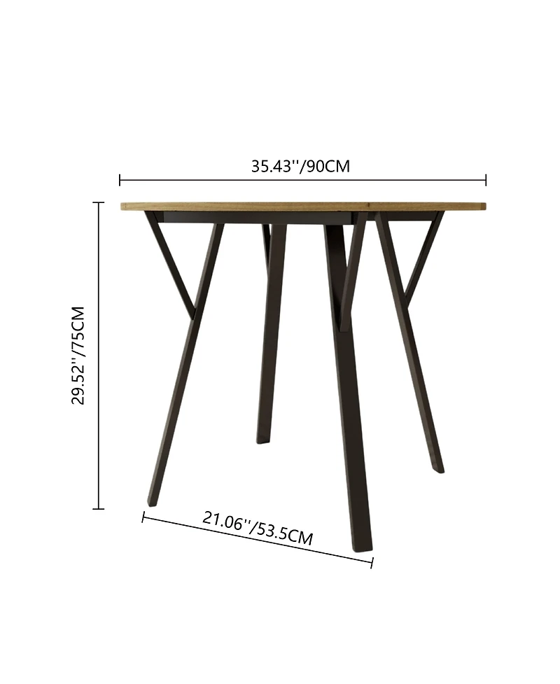 Casainc 35.43 Inch Round Dining Table with Black Metal Legs in Brown(only table)