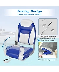 Sugift High Back Folding Boat Seat with Blue White Sponge Cushion and Flexible Hinges