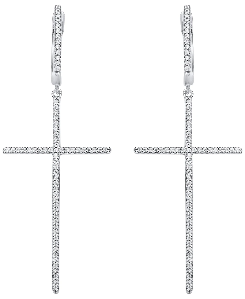 Macy's White Diamond (3/8 ct. t.w.) and Sapphire (0.01 ct. t.w.) Earrings in 10k White Gold