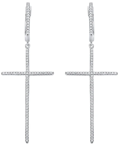 Macy's White Diamond (3/8 ct. t.w.) and Sapphire (0.01 ct. t.w.) Earrings in 10k White Gold