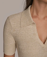 Donna Karan Weekend Women's Collared V-Neck Short-Sleeve Sweater