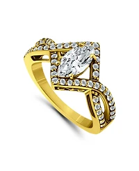 Cubic Zirconia Marquise Center Stone Split Shank Ring Silver Plate