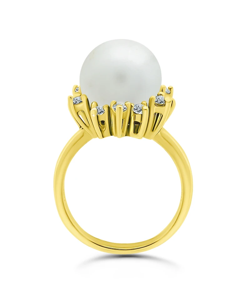 Imitation Pearl and Cubic Zirconia Halo Ring Silver Plate