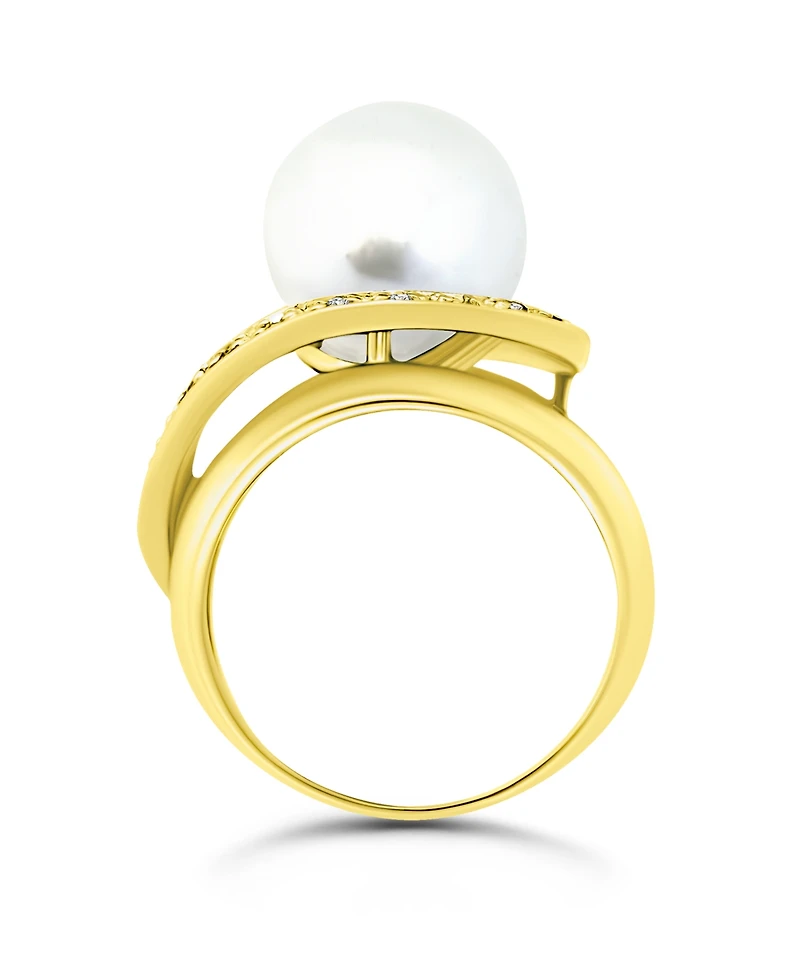 Imitation Pearl and Pave Cubic Zirconia Swirl Wrap Ring Silver Plate