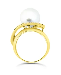 Imitation Pearl and Pave Cubic Zirconia Swirl Wrap Ring Silver Plate