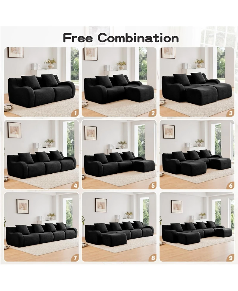 Streamdale Furniture Streamdale Boneless Sofa, Teddy Fabric, Anti-Slip, No Assembly, Curved Armrests, Black