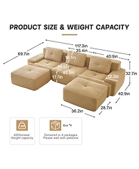 Streamdale Furniture Streamdale Modern U-Shaped Corduroy Sectional Sofa with Movable Ottoman - Camel