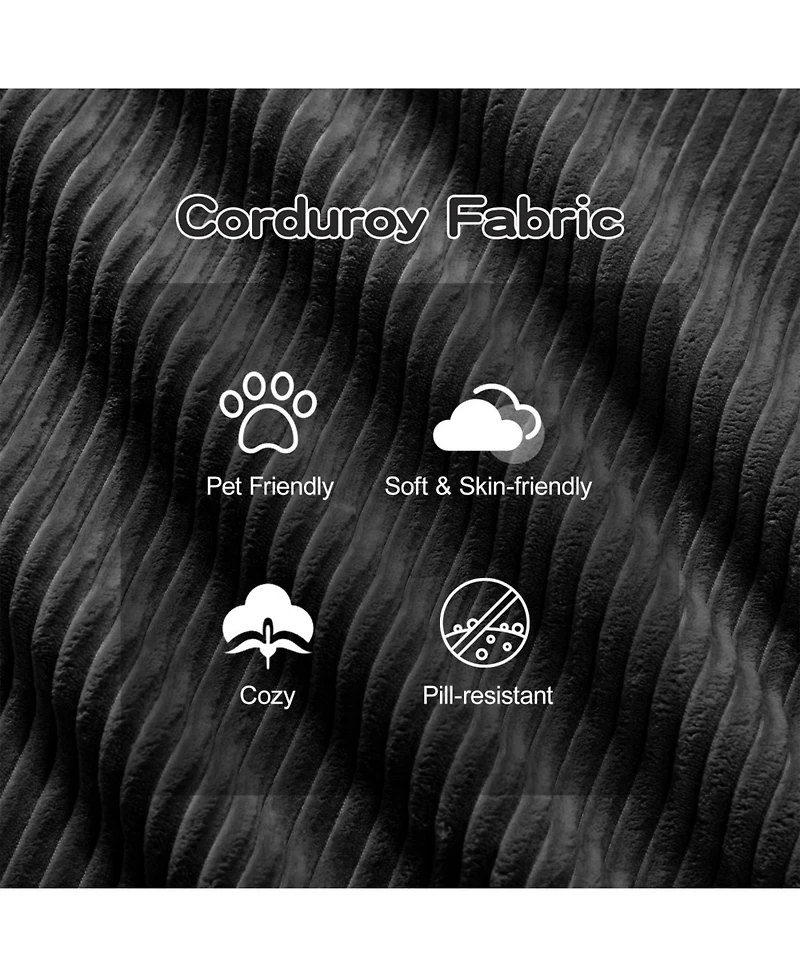 Streamdale Furniture Modern L-Shaped Corduroy Sectional Sofa with Movable Ottoman - Black