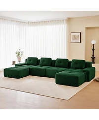 Streamdale Furniture Modern U-Shaped Corduroy Sectional Sofa, 4-Seater Couch with Ottomans, Green