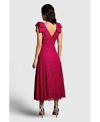 Coast Women's Bow Shoulder V Neck Lace Midi Dress