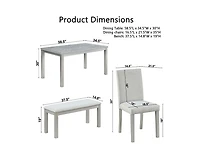 Casainc 6-Piece Silver Grey Crystal Accent Wood Dining Set with Rectangular Table 4 Upholstered Chairs and Bench