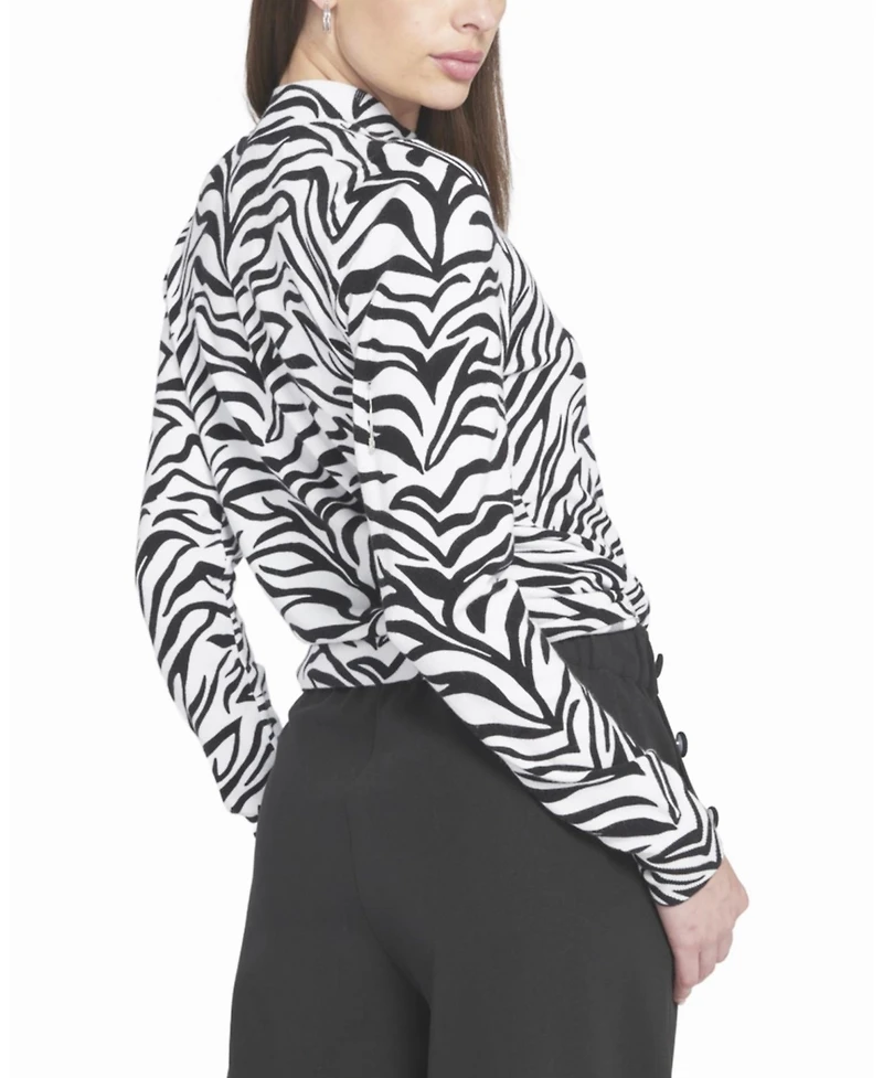 Elle Collection Women's Zebra Printed Feather Weight Top Animal Print Sweater