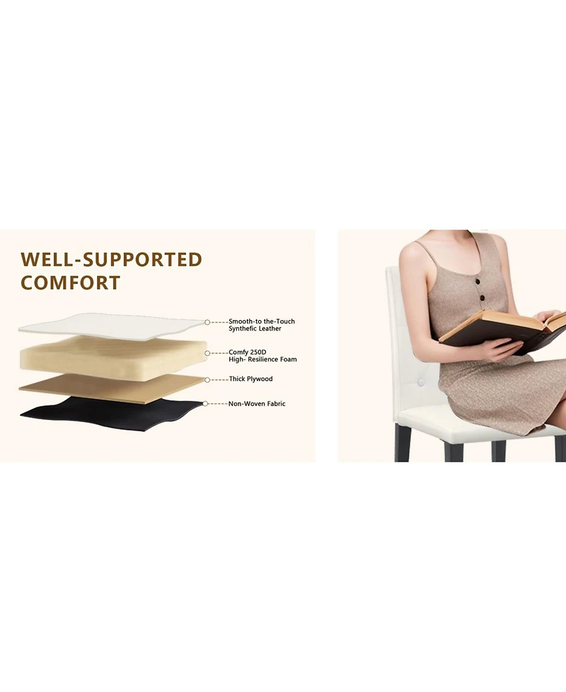 Streamdale Furniture Streamdale 4-pack white Pu dining chairs, ergonomic buckle backrest, black metal legs