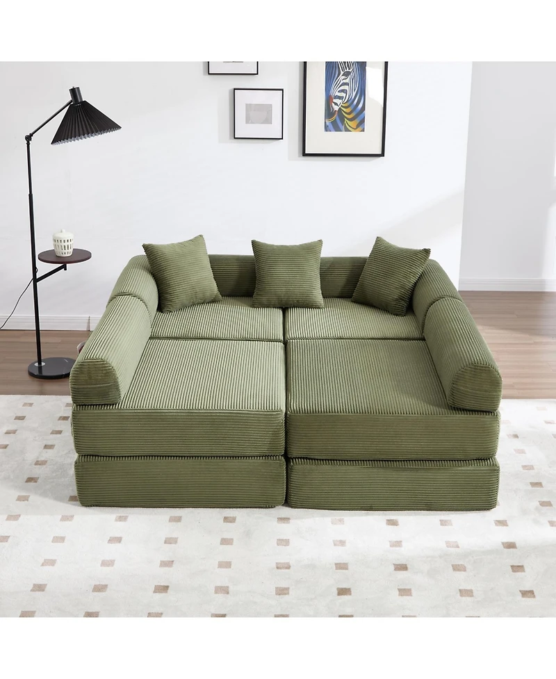 Streamdale Convertible Folding Sofa Bed with Pillow Back Handrail, Cloud Corduroy Mattress Sofa