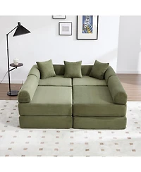 Streamdale Convertible Folding Sofa Bed with Pillow Back Handrail, Cloud Corduroy Mattress Sofa