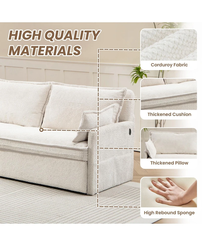 Streamdale Furniture Streamdale Ergonomic Sofa Bed with Storage & Charging - Corduroy Convertible Sleeper