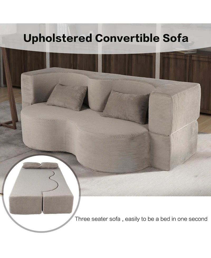 Streamdale 2-in-1 Foldable Sofa Bed, 75 Inch Convertible Sleeper Couch w/ Memory Foam Mattress & Pillows