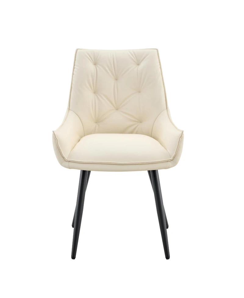 Streamdale Furniture Streamdale Dining Chairs Set of 4, Off White Faux Leather, Gold Mesh Texture, Black Legs (Set of 4