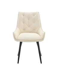 Streamdale Furniture Streamdale Dining Chairs Set of 4, Off White Faux Leather, Gold Mesh Texture, Black Legs (Set of 4