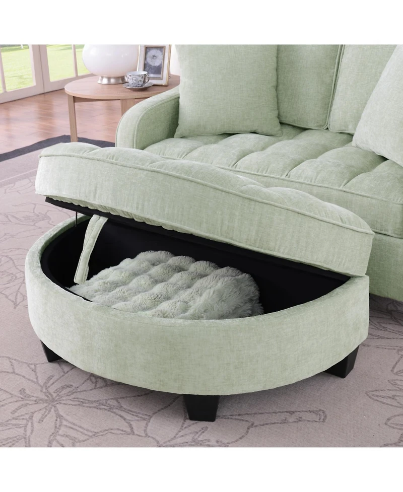Streamdale Two-seater sofa with storage chaise and throw pillows - Cyan
