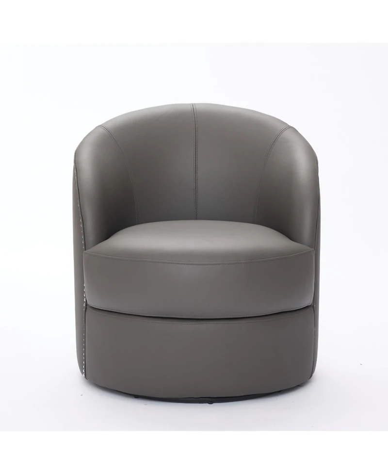 Streamdale Gray Leather Swivel Chair, Mid-Century Modern Lounge Chair