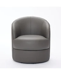 Streamdale Gray Leather Swivel Chair, Mid-Century Modern Lounge Chair