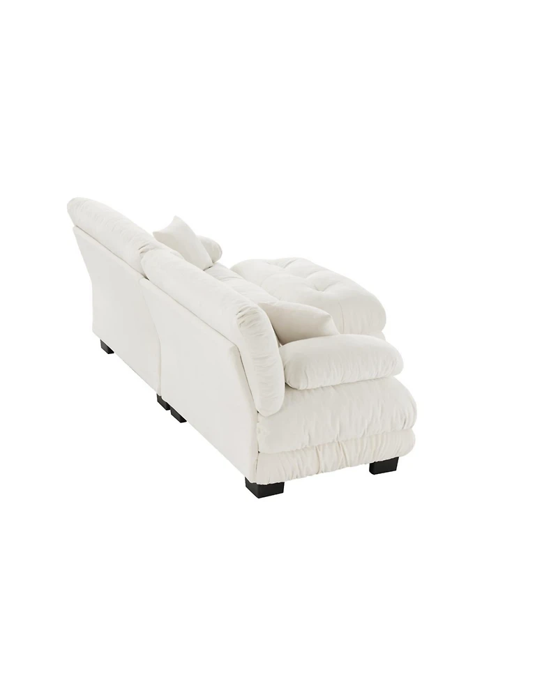 Streamdale Furniture Streamdale Cloud Couch Chenille 2 Seater Sectional Sofa with Pillows and Ottoman, White