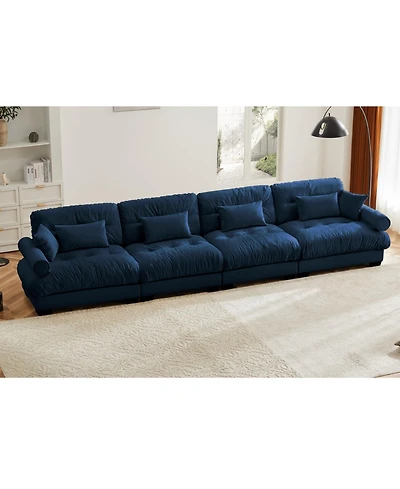 Streamdale Super Comfort Oversized Modular Velvet Sectional Sofa Couch with Ottoman, Blue