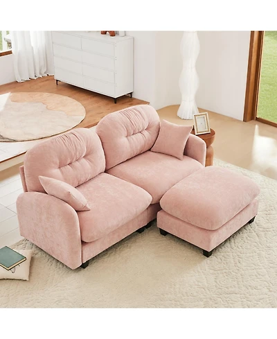 Streamdale Furniture Pink Cloud Sectional L-Shaped Couch with Ottoman