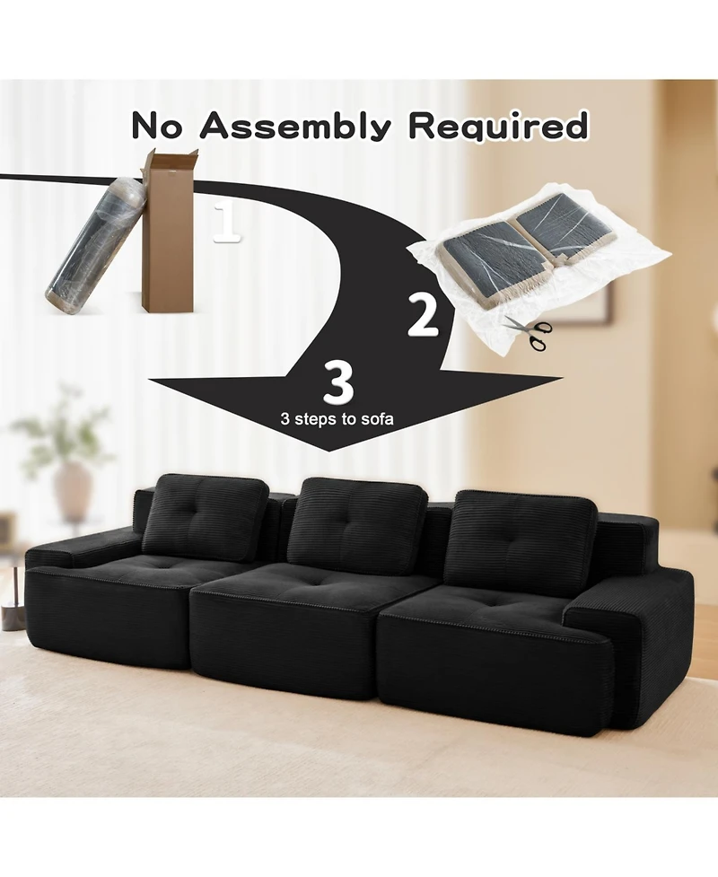 Streamdale Furniture Streamdale Modern Modular Sectional Sofa, Corduroy Fabric, Oversized 3-Seater Couch, Black