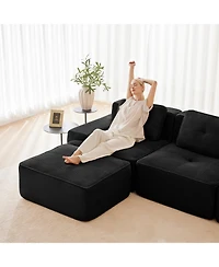 Streamdale Modern L-Shaped Corduroy Sectional Sofa with Movable Ottoman, Black