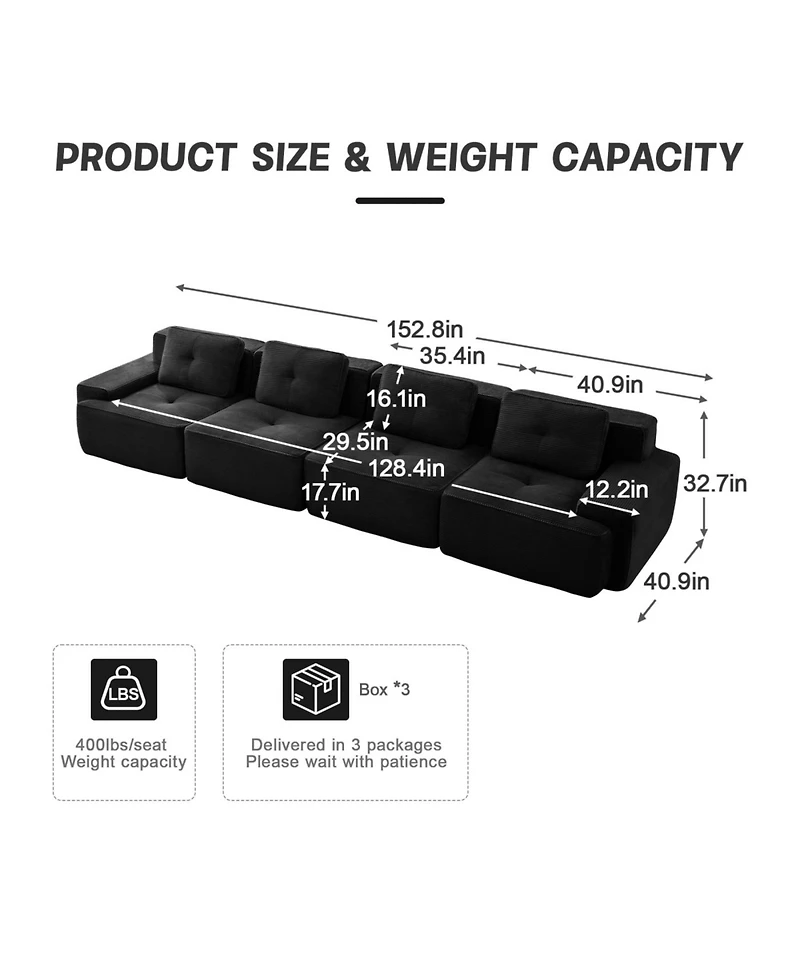 Streamdale Furniture Modern Modular Corduroy Sectional Sofa, 4-Seater Couch,