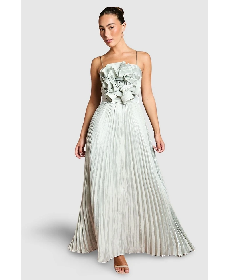 Coast Women's Metallic Pleated Corsage Maxi Dress