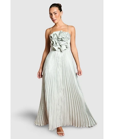 Coast Women's Metallic Pleated Corsage Maxi Dress