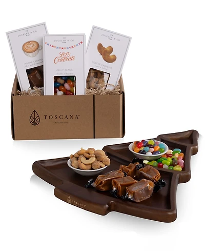 Toscana Christmas Tree Serving Tray with Gourmet Gift Pack, 3-Piece