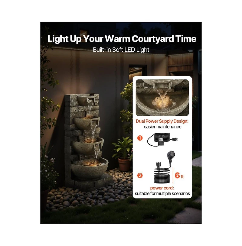 Outdoor 4-Tier Block Stack Yard Fountain for Garden or Patio