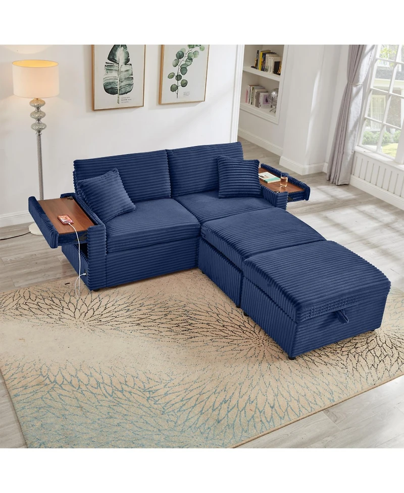 Streamdale Furniture Streamdale Comfortable Fluffy Corduroy Lazy Sofa with Storage