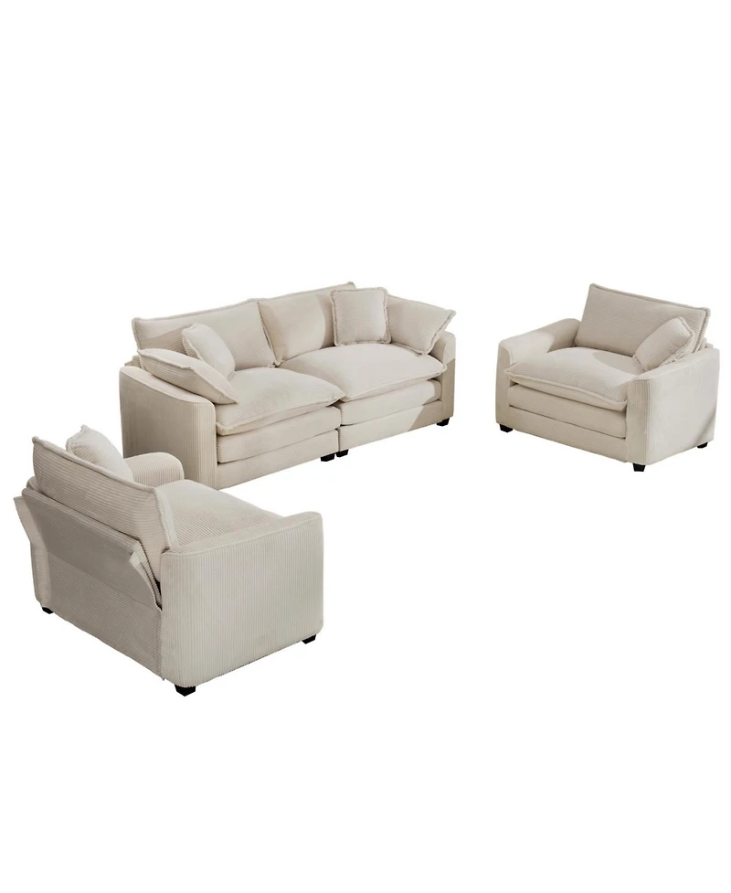 Streamdale Furniture Streamdale Warm and Cozy Sofa Set with Soft Cushions and Pillows, Light Beige Corduroy
