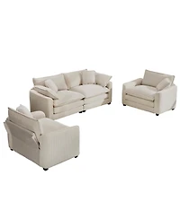Streamdale Furniture Streamdale Warm and Cozy Sofa Set with Soft Cushions and Pillows, Light Beige Corduroy