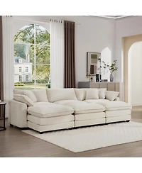 Streamdale Furniture Oversized Modular Cushioned Sofa with 3 Ottomans, Sleeper Sofa Bed, 6-Piece Set, Light Beige Corduroy