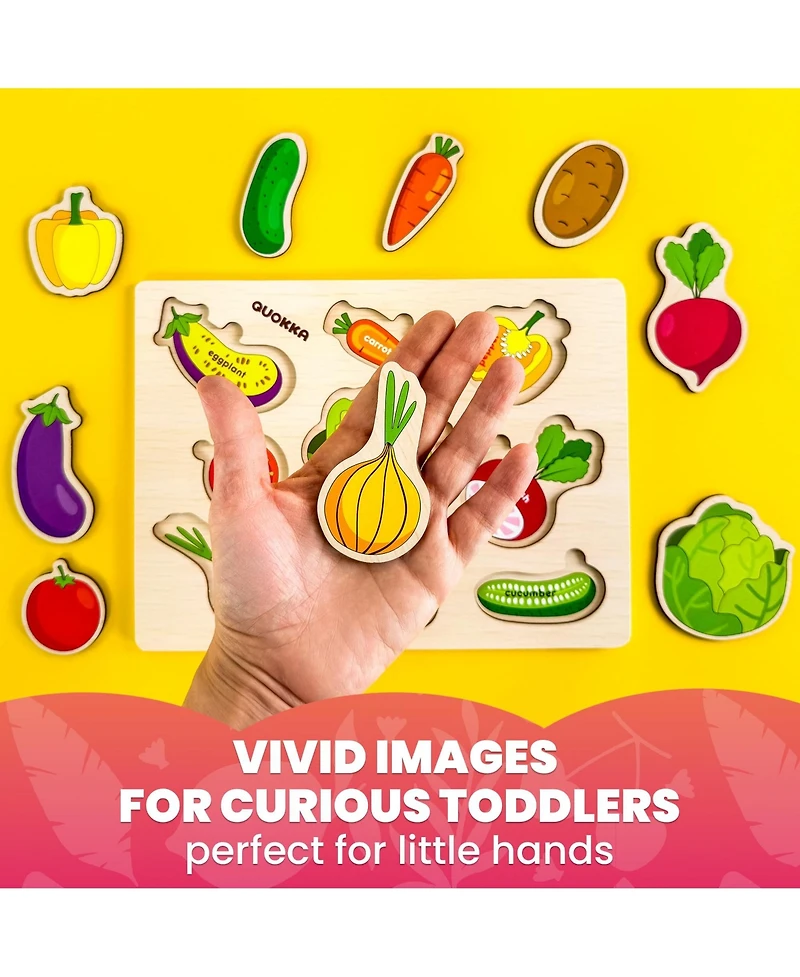 Quokka Wooden 4 Set Pegged Puzzles for Kids Ages 1-2 – Veggies Learning Toy for Kids