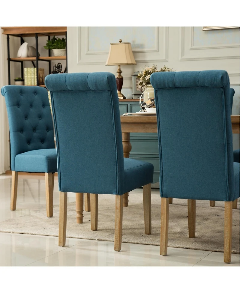 Streamdale Furniture Streamdale Habit Solid Wood Tufted Parsons Dining Chair, Set of 2, Blue