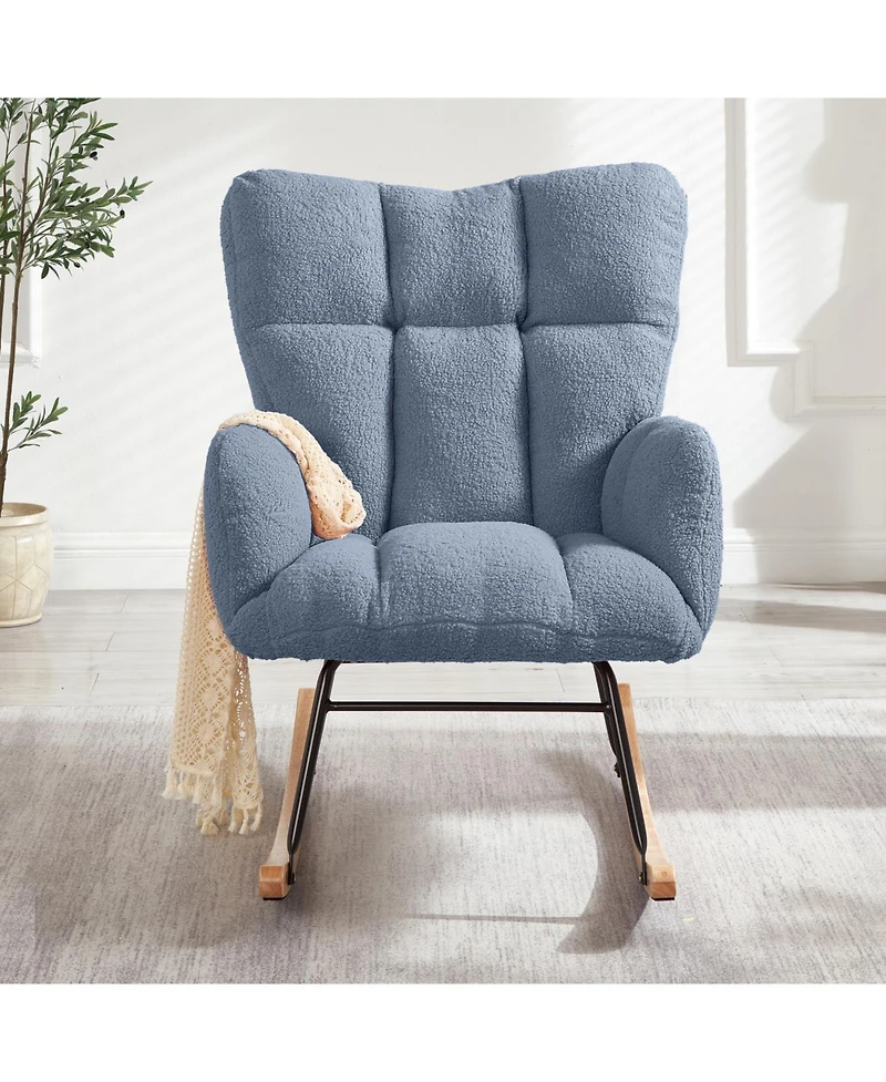Streamdale Light Blue Teddy Fabric Glider Rocking Chair with Metal Frame