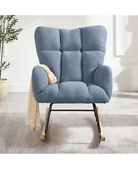 Streamdale Light Blue Teddy Fabric Glider Rocking Chair with Metal Frame