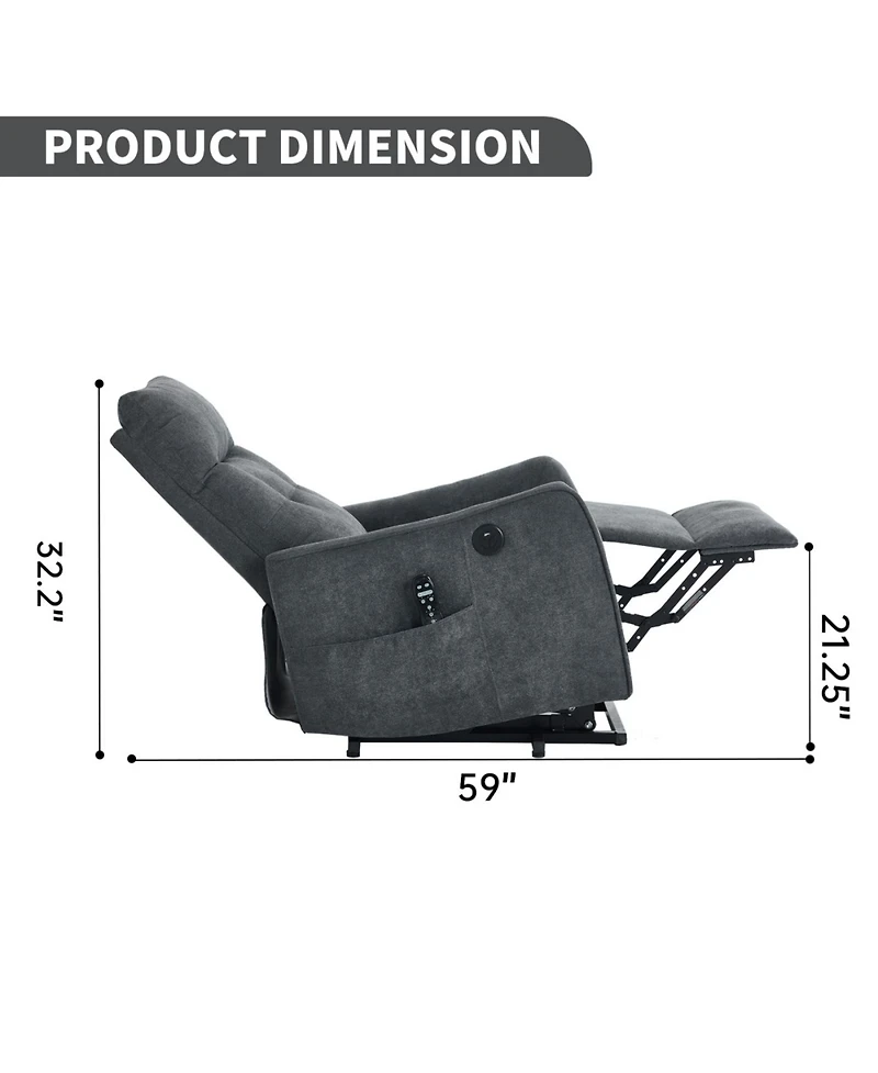 Streamdale Grey Chenille Single Motor Power Lift Recliner Chair with Massage & Heat